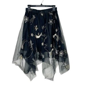 Celestial Gothic Lined Mesh Moon & Shooting Stars Pull on Skirt size Medium